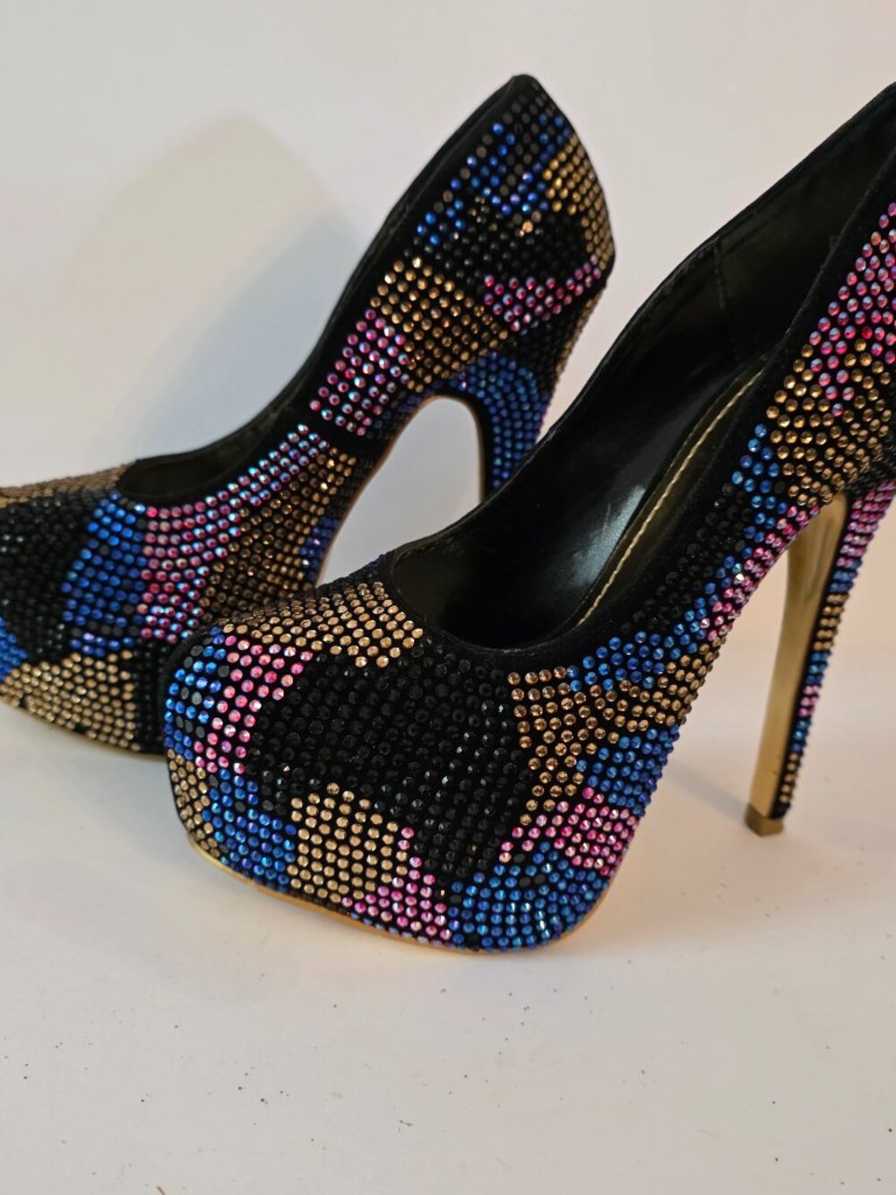 Shiekh Women's 082 Platform Heels, Rhinestones, Stiletto Heel, Size 7